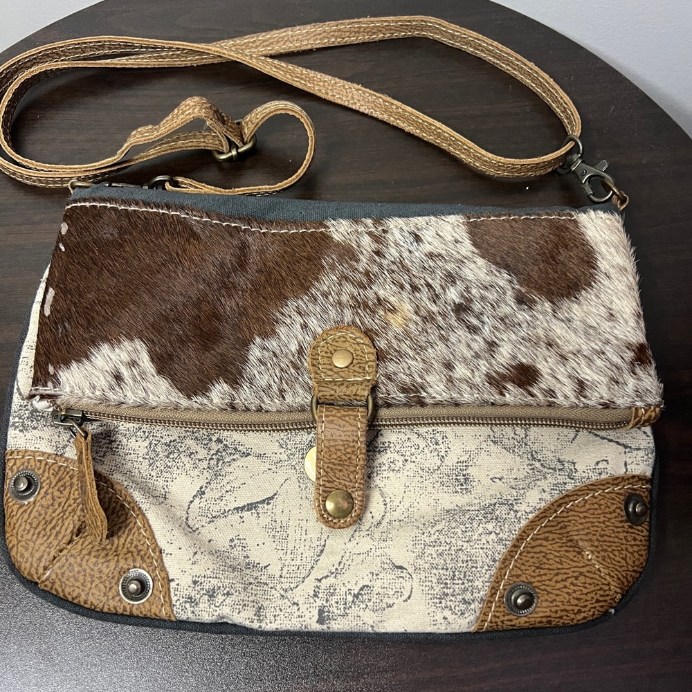 Brown & Cream Cowhide Crossbody Bag